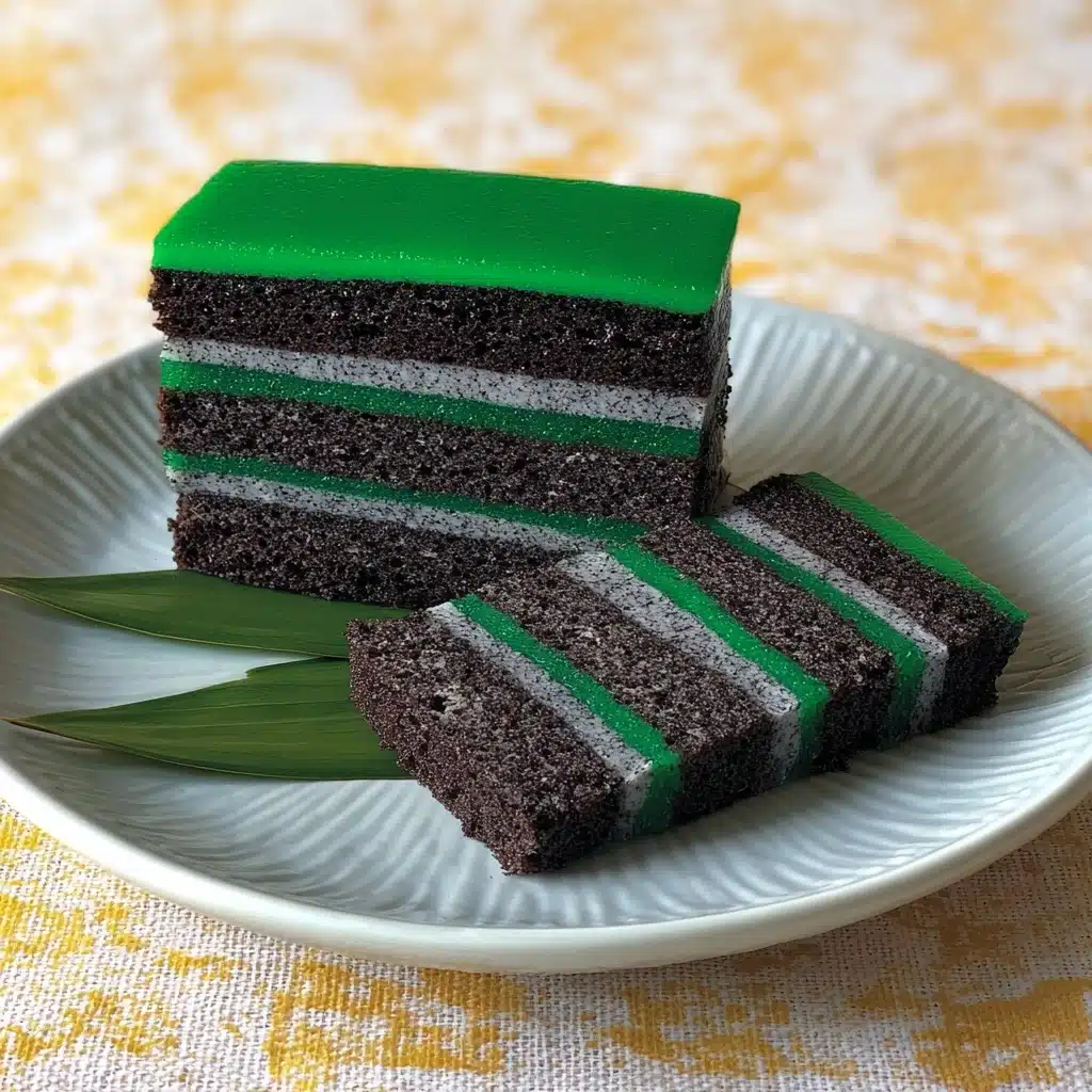 Black Sesame Cake with Pandan Khanom Chan Layers Recipe - Recipe Image
