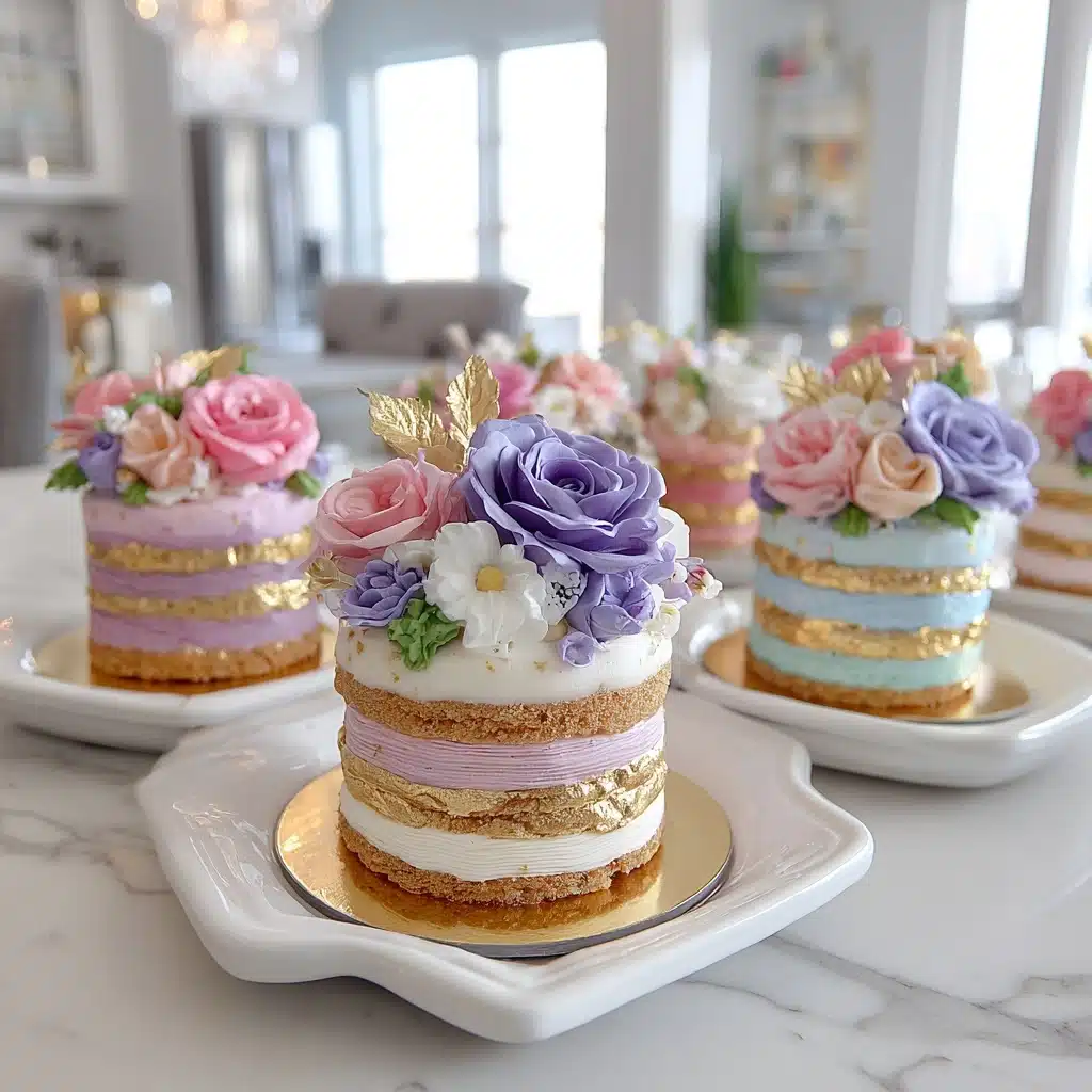 Mini Layer Cakes with Sugar Flowers and Gold Leaf Recipe - Recipe Image