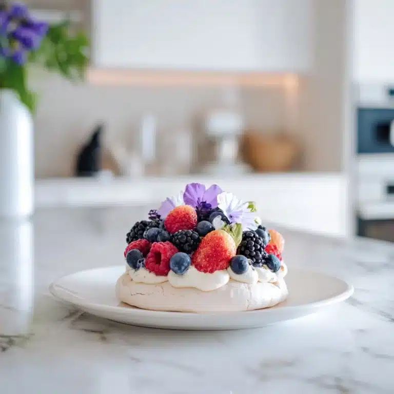 Pavlova with Berries and Edible Petals Recipe