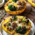 Stuffed Spaghetti Squash with Sausage, Broccoli & Cheddar Recipe