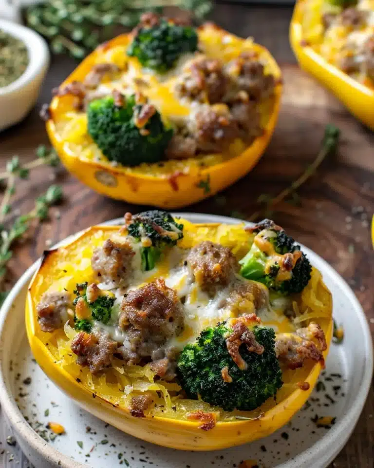 Stuffed Spaghetti Squash with Sausage, Broccoli & Cheddar Recipe