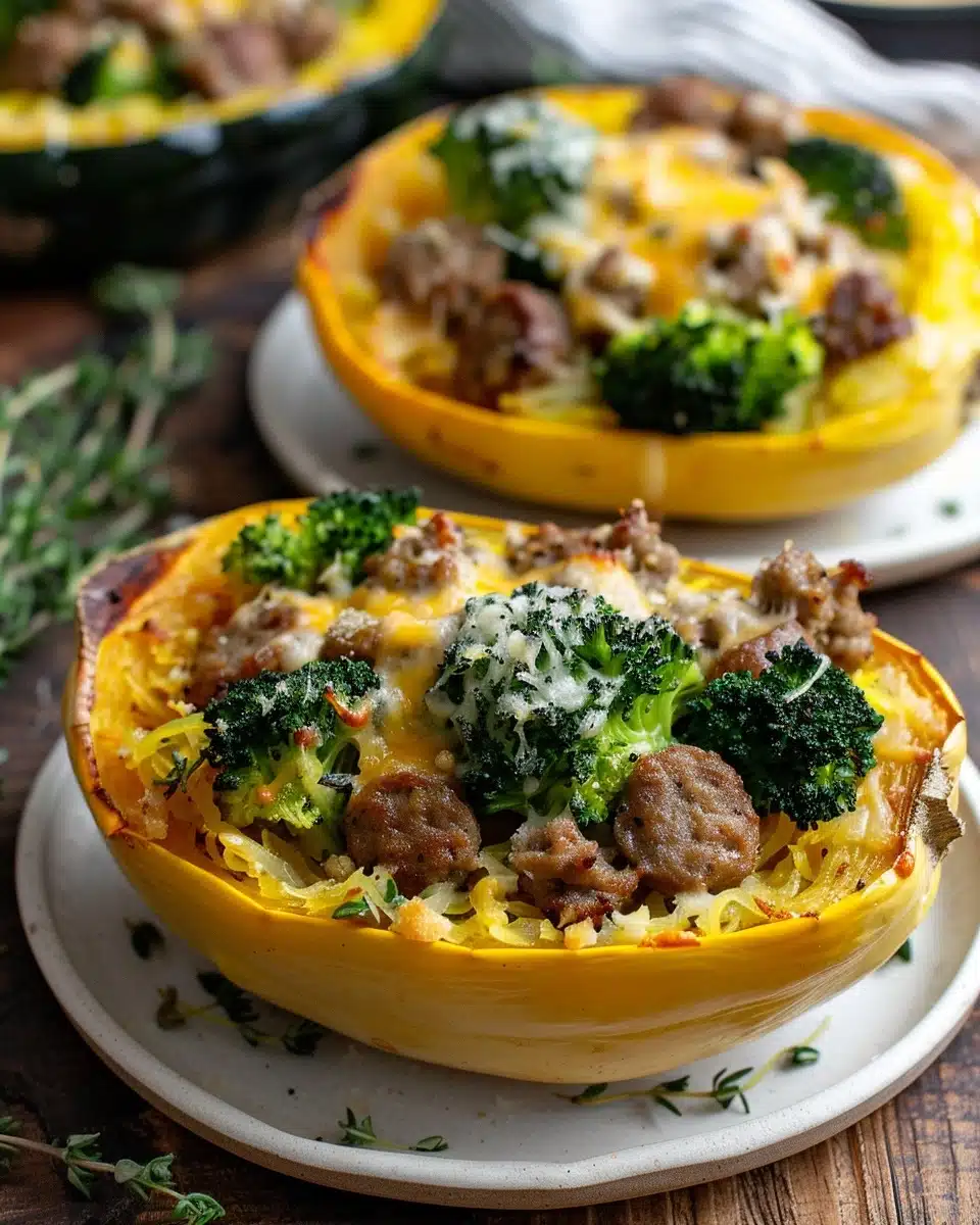 Stuffed Spaghetti Squash with Sausage, Broccoli & Cheddar Recipe - Recipe Image