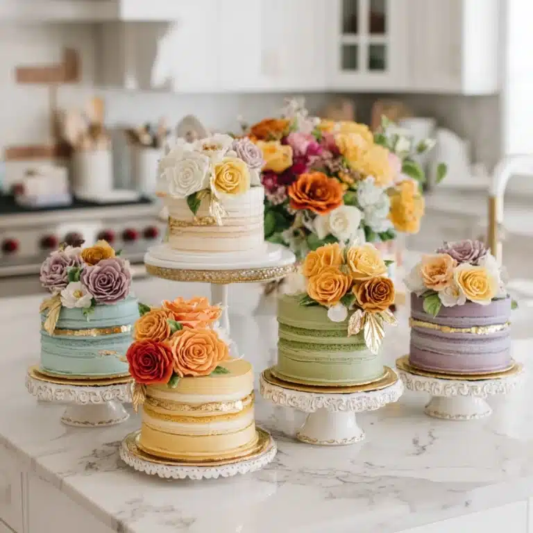 Mini Layer Cakes with Sugar Flowers and Gold Leaf Recipe