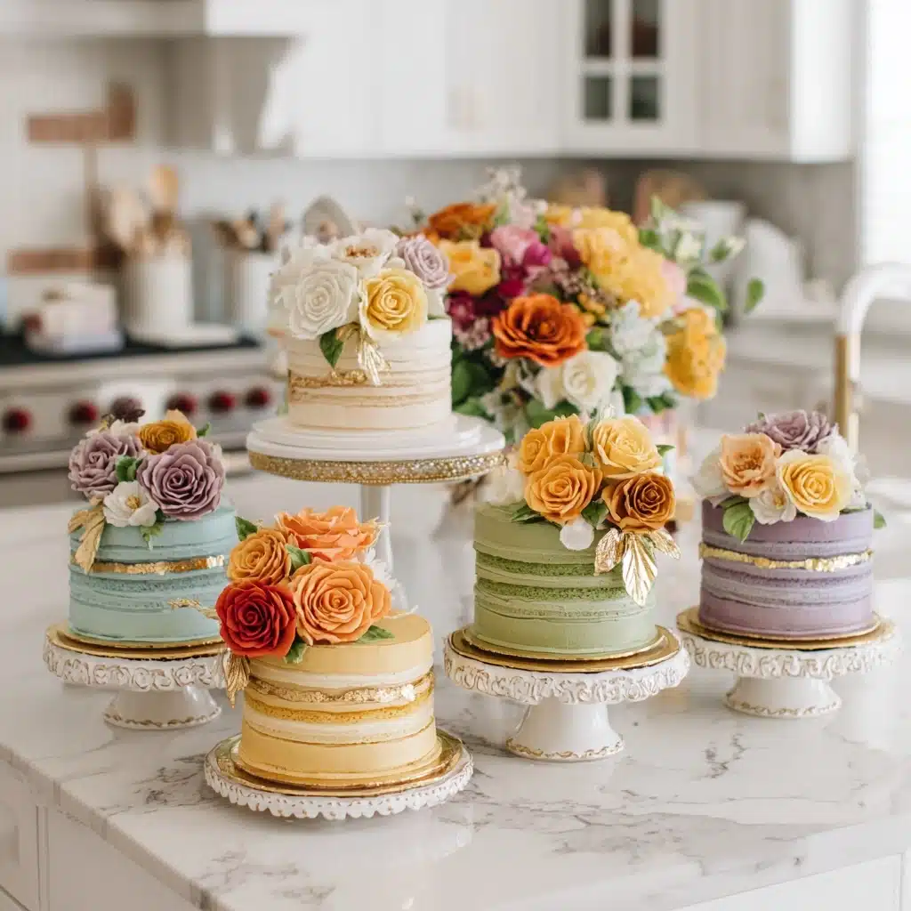 Mini Layer Cakes with Sugar Flowers and Gold Leaf Recipe
