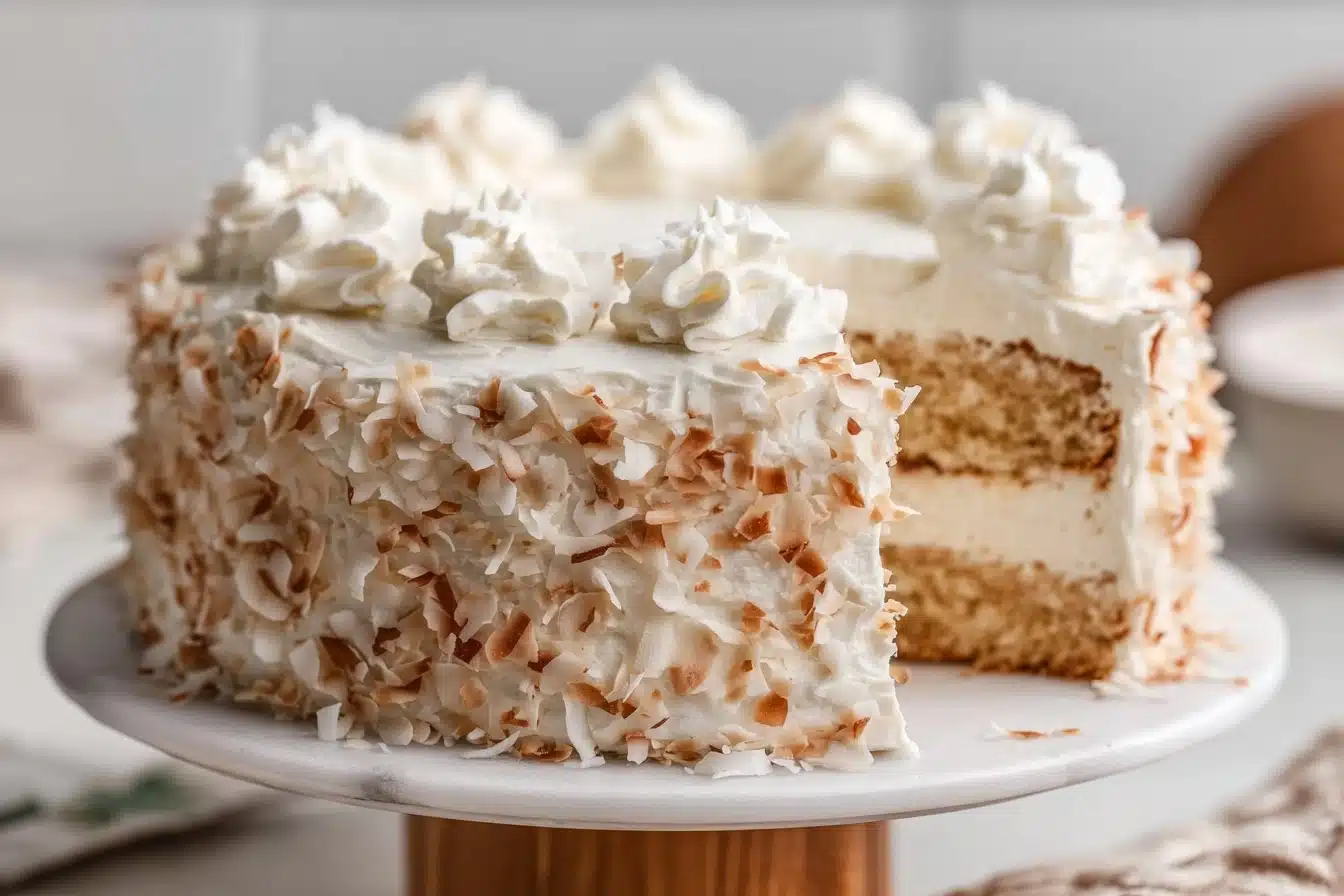 One Bowl Moist Vegan Coconut Cake Recipe - Recipe Image