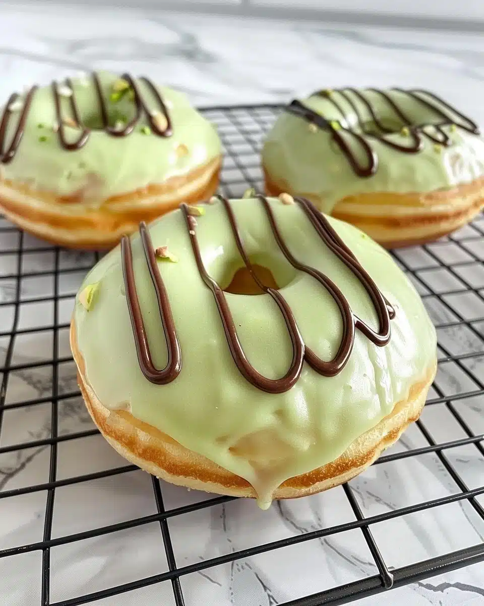 Pistachio Cream Donuts with Chocolate Drizzle Recipe - Recipe Image