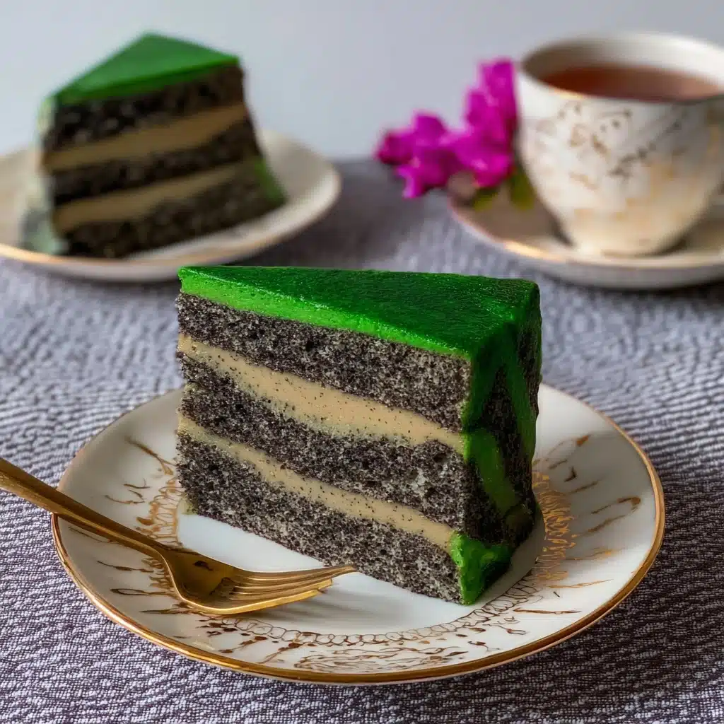 Black Sesame Cake with Pandan Khanom Chan Layers Recipe - Recipe Image